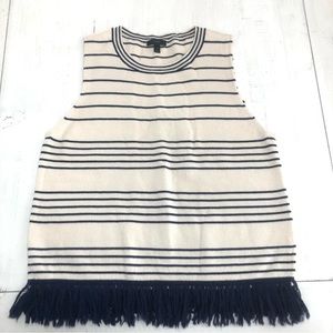 J. Crew Beige/Blue Stripes XL Fringed Sleeveless Women’s Top Wool/Cotton